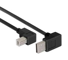 L-COM CABLK90UA-UB-05M USB Cable, 90° Type A Plug to 90° Type B Plug, 500 mm, 19.7 ft, USB 2.0, Black